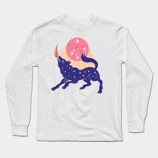 Pink full moon and cosmic wolf Long Sleeve T-Shirt